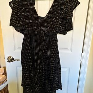 House of Harlow 1960 Black Velvet Midi Dress with Gold Dots